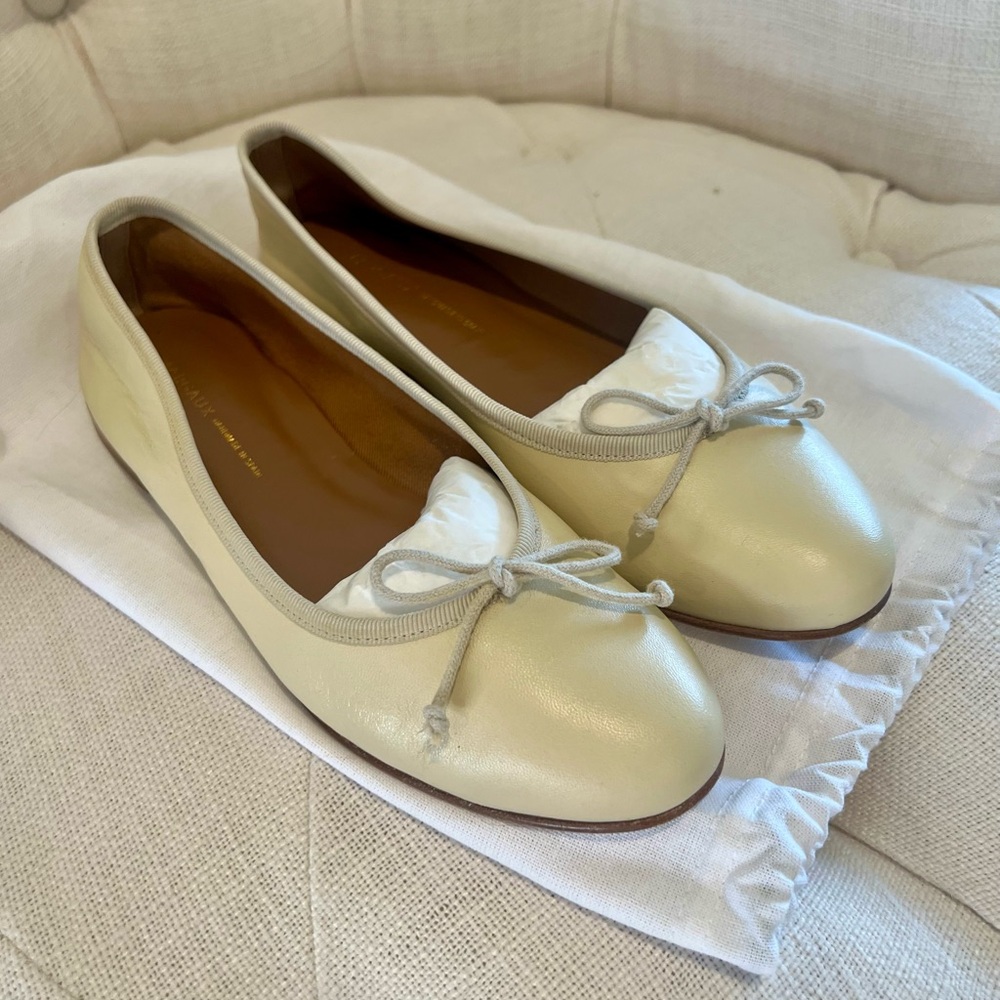 Margaux Cream Leather Ballet Flats with Bow